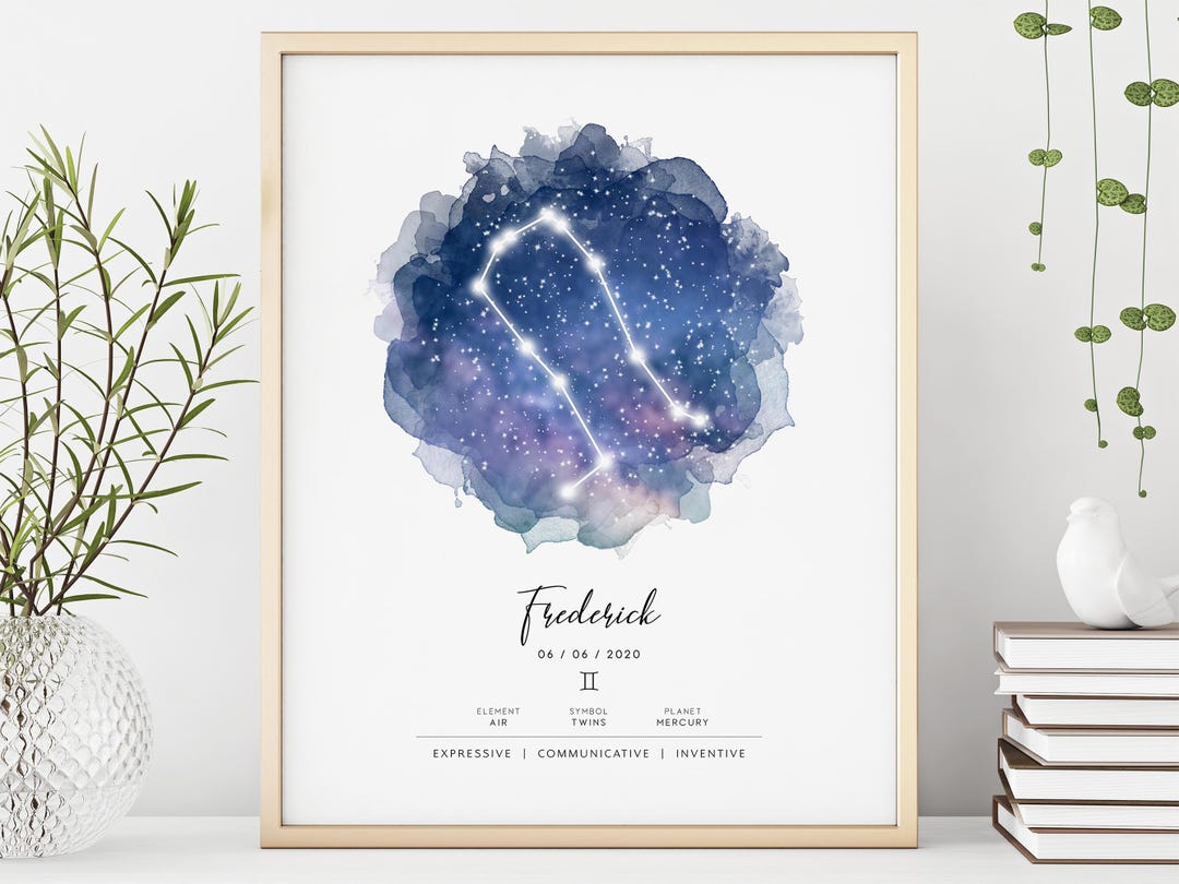 Personalized Gemini Zodiac Sign Birthday Gift for Him Her DIGITAL ...