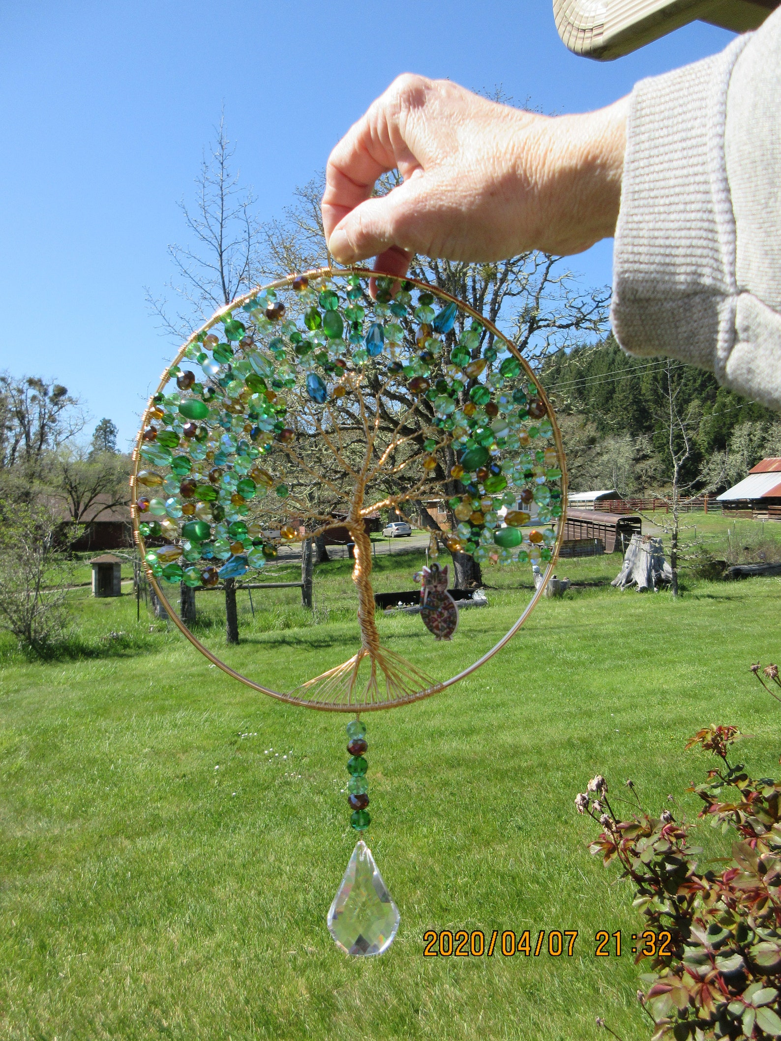 8 Green Tree of LIfe Suncatcher with Cat Etsy