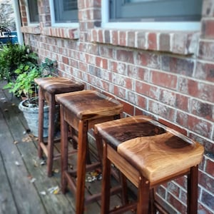 Sculpted Walnut bar stools// rustic dining chair//Wooden Bar Stools// Custom heights//barstools