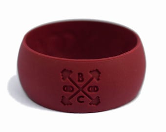 Ancho anillo de boda de silicona - banda de boda de silicona rojo granate - banda de boda activa - anillo de boda de goma - banda de boda de goma