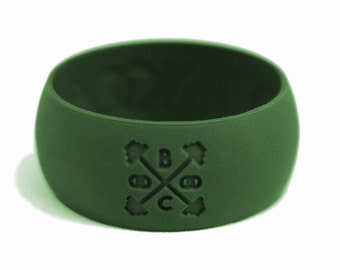 Anillo de boda de silicona ancho - banda de boda de silicona verde del bosque - banda activa - anillo de boda de goma - banda de boda de goma