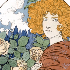 Vintage blonde with flowers | Fine art print | Jealousy | Eugene Grasset | Feminine art print | Art nouveau wall art | French artist