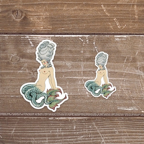 Vintage Mermaid Decal: Waterproof Vinyl Sticker, Baroque Siren Art