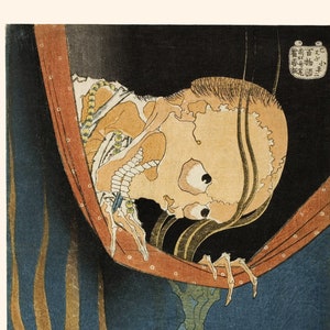 Vintage Japanese ghost tale | Skeleton wall decor | Antique color woodcut print | Giclée fine art print | Eco-friendly gift