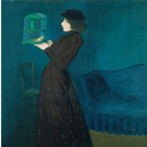 Vintage woman and bird | Woman with a Birdcage | Portraiture wall art | 19th century fashion | József Rippl-Rónai | Hungarian painter