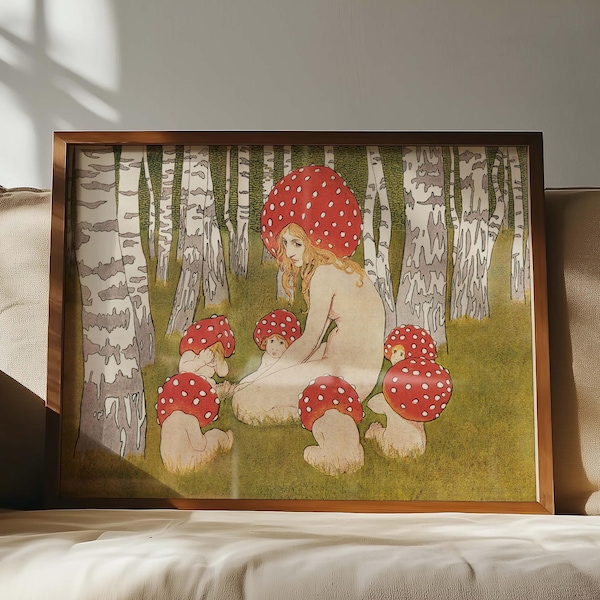 Vintage Mother Mushroom Art Print: Antique Woodland Fairytale
