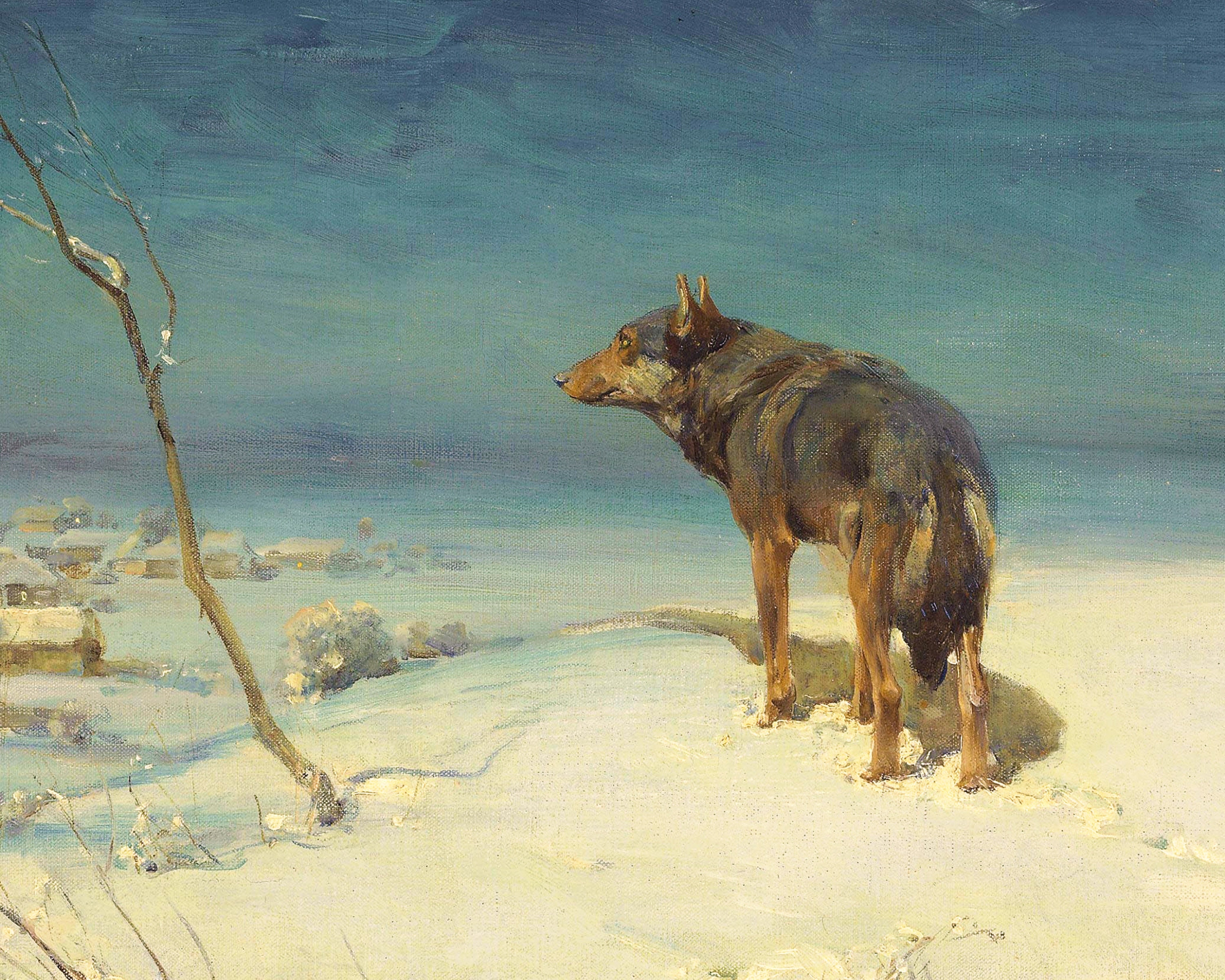 絵画 Wolf Lone Wolf Art Print - 1890 Vintage Wildlife Winter Painting by