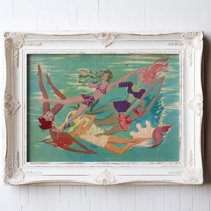 Vintage French Mermaid Illustration - La Femme Magazine Art for Cabin, Lake, Bathroom Wall Decor
