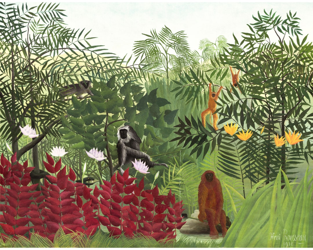 Henri Rousseau Monkey Art Print: Tropical Jungle Safari Wall Decor