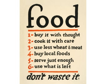 WWI Food Conservation Poster: Vintage Kitchen Wall Art