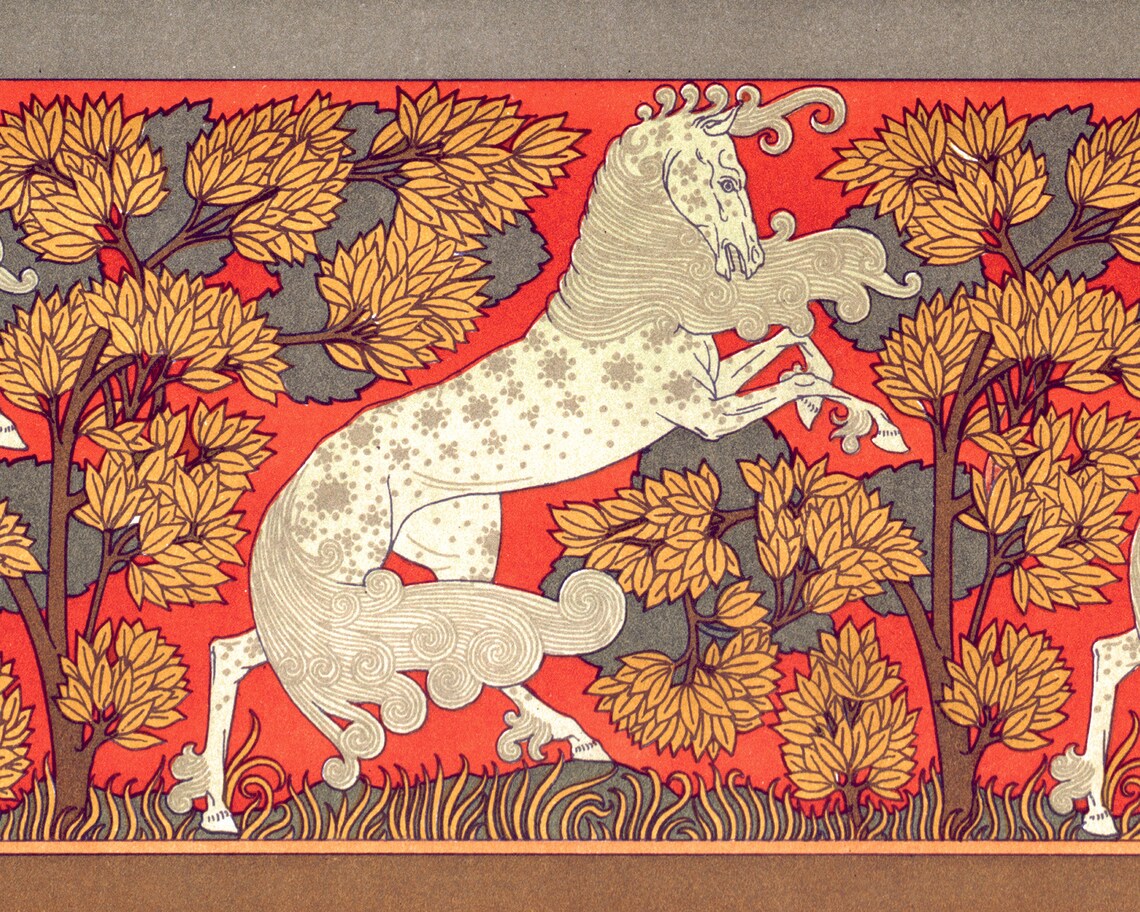 Art Nouveau Animals Kingfisher and Horse Art L'animal Etsy