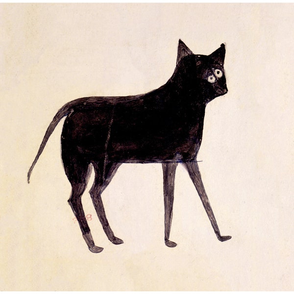 Bill Traylor Americana art | Black cat | Animal folk art | African American self-taught artist | Modern vintage wall décor