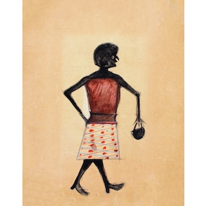 Bill Traylor Americana art | Woman walking with purse | Fashion folk art | African American self-taught artist | Modern vintage wall décor