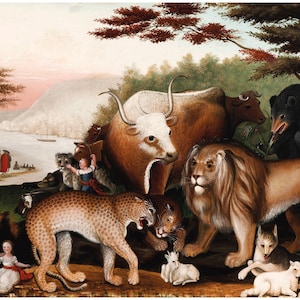 Vintage animal art | Peaceable Kingdom by Edward Hicks | Natural history painting | Modern vintage décor | Eco-friendly gift