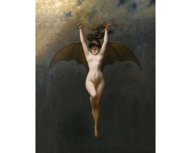 La Femme Chauve-Souris | Bat woman | Vintage gothic nude | Flying witch | Occult, Dark wall art | Victorian vampire | Vamp, Succubus 