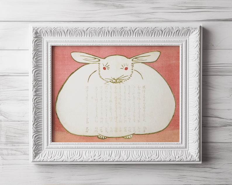 Vintage rabbit fine art Japanese year of the rabbit Color woodblock art