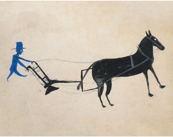 Bill Traylor Art Print: Man with Plow, Americana Folk Art