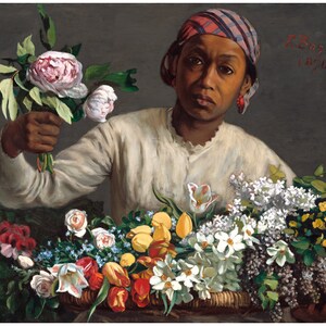 Frederic Bazille Print: Young Woman with Peonies, 1870