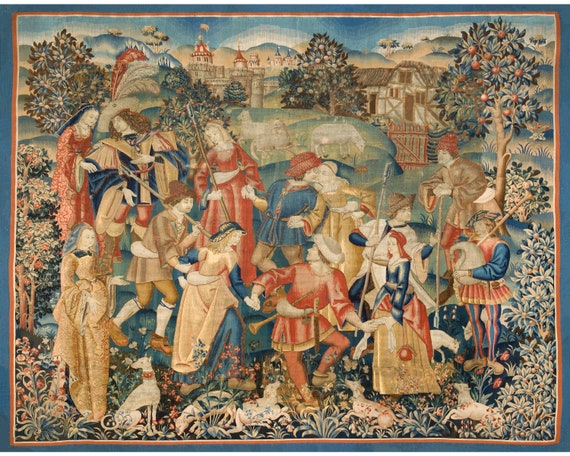 Medieval Tapestry Art Print: Shepherds Round Dance, 16th Century