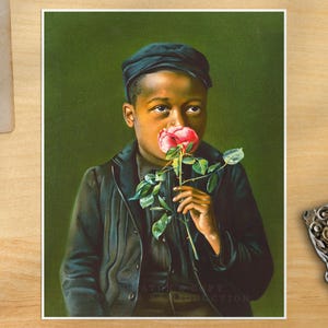 American Beauty - Young Boy Smelling a Rose Portrait - Vintage Americana Wall Art