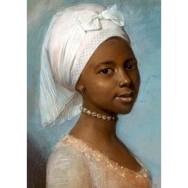 Vintage African American girl fine art | Portrait of a Young Woman | Jean Etienne Liotard | Potraiture wall art | 18th century pastel art