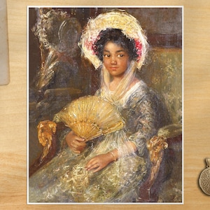 Victorian Girl Portrait by Simon Maris: Vintage African American Wall Art