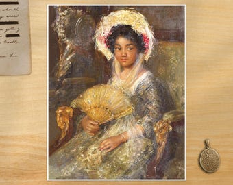 Victorian Girl Portrait by Simon Maris: Vintage African American Wall Art