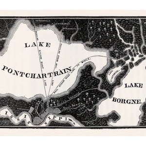 19th Century Vintage Map of New Orleans - Lake Pontchartrain & Borgne, Mississippi River Giclée Fine Art