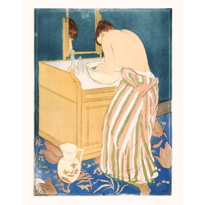 Vintage woman bathing painting  | Mary Cassatt | Bathroom decor | Female artist | Feminist art | Art deco art | Eco-friendly gift