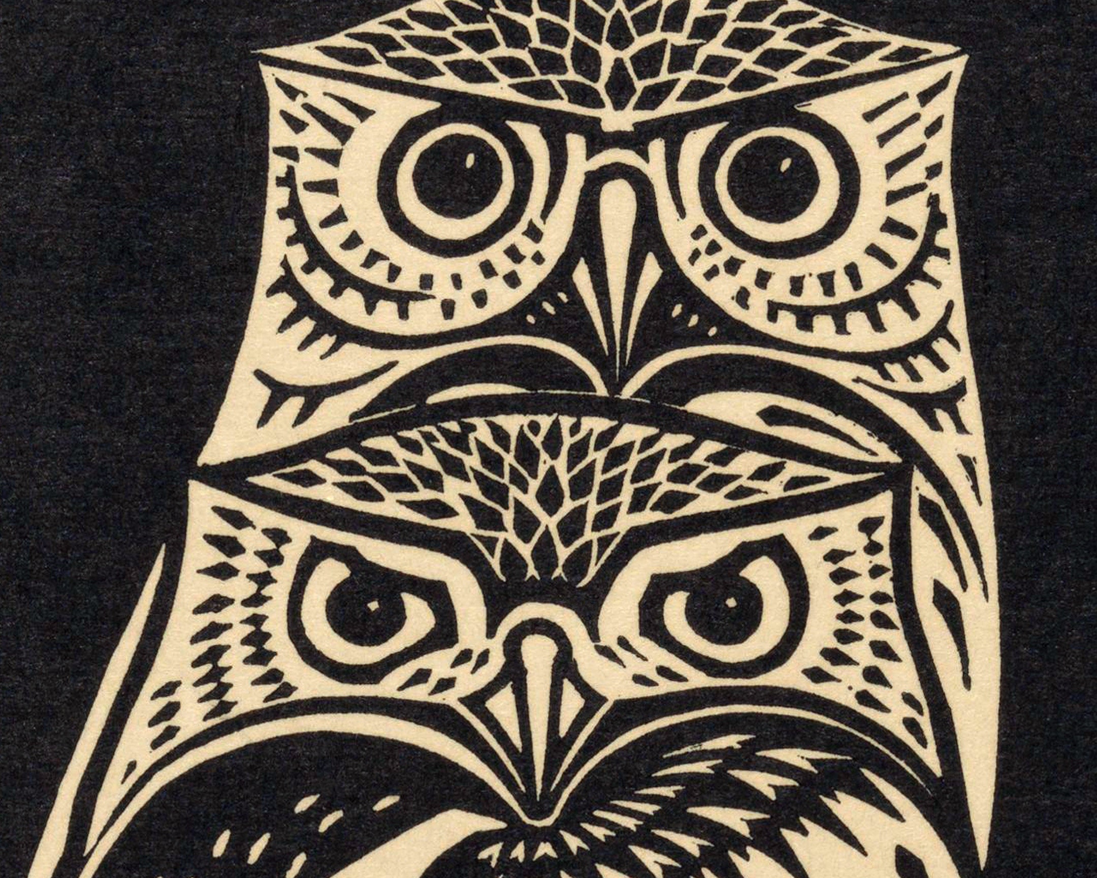 Vintage Owl Art Two Owls Print Woodcut Animal Wall Art Etsy
