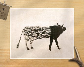Bill Traylor Americana Art - Spotted Bull Farm Folk Art by African American Self-Taught Artist