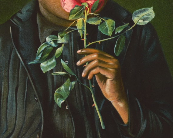 Large Young Woman Girl Smelling Roses Flowers Oil Painting Real Canvas Art Print 