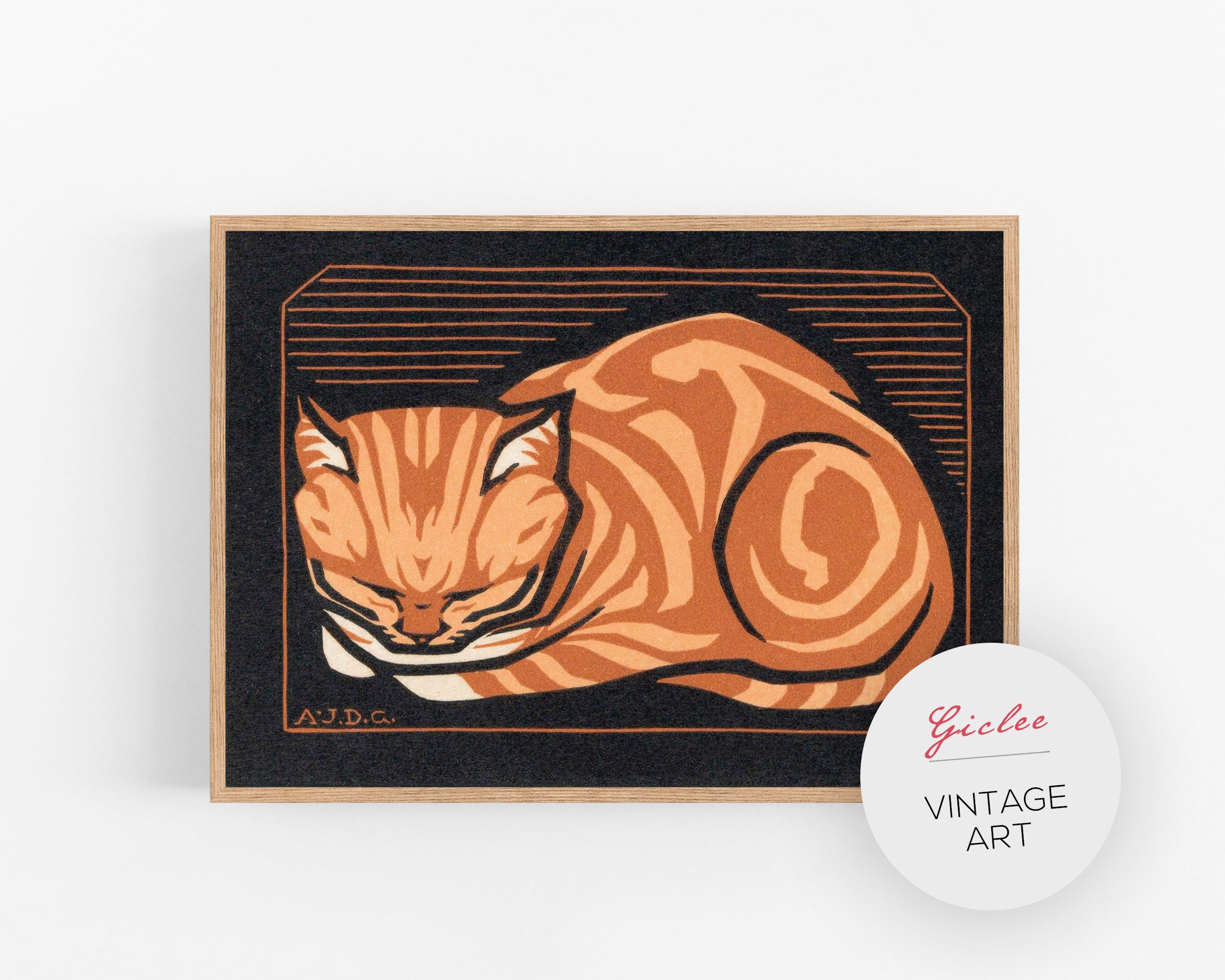 Vintage Orange Cat Fine Art Print Tabby Cat Art Nouveau - Etsy