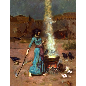 Vintage Sorceress | The magic circle | Antique Celtic art print | Occult, Dark wall art | Pre-Raphaelite painting | John William Waterhouse