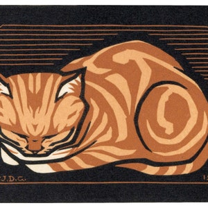 Vintage orange cat fine art print | Tabby cat | Art nouveau animal woodcut |  Woodblock animal wall art | Julie de Graag