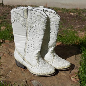 Wedding Shoes White or Ivory Wedged High Heeled Country Southern Bell Boots (Magnolia)