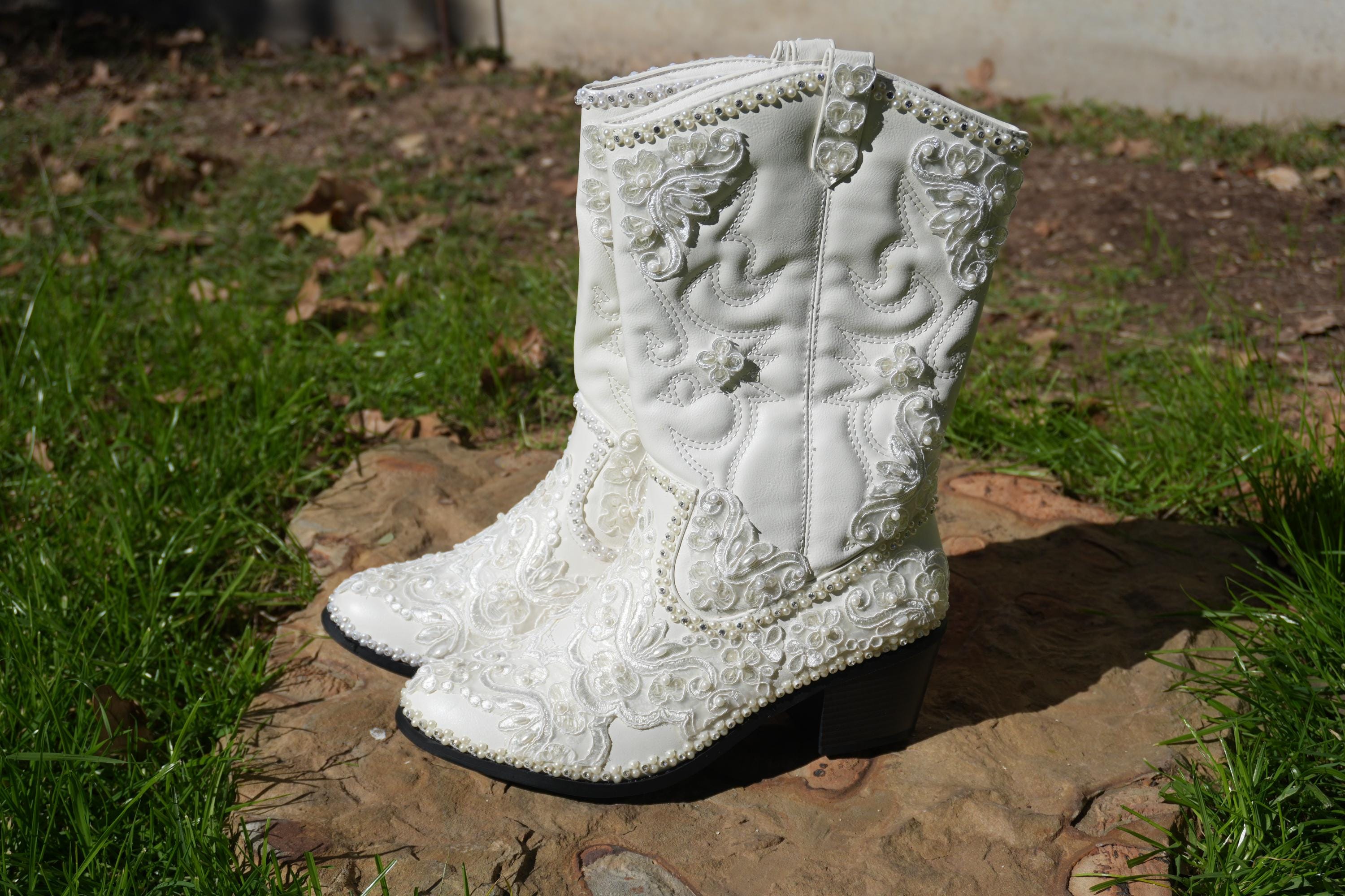 Wedding Western Booties Cheap Womens IDo White Wedding Bridal
