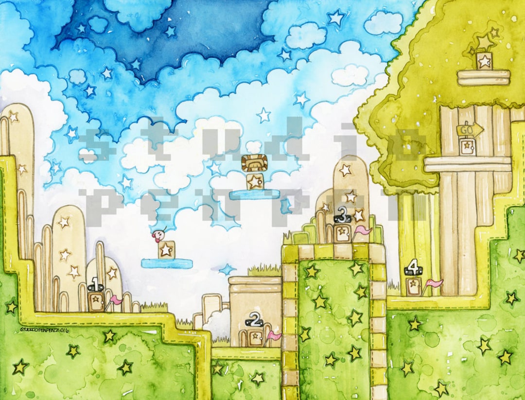 Kirby World 1 Limited Edition Archival Watercolor Tribute Print Etsy