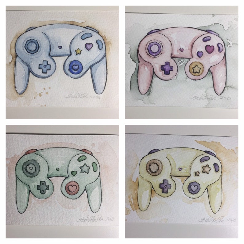 Retro Video Game Controllers original Hand Painted | Etsy