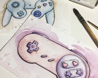 Retro Video Game Controllers -Original Hand Painted Watercolors!!!