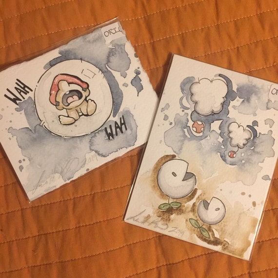 Pintura tributo a la isla del bebé Mario Yoshi originales | Etsy México