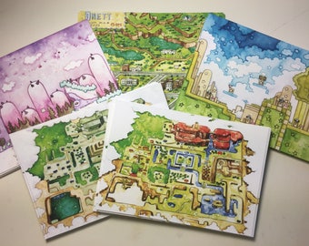 NES SNES Watercolor Tribute Mini Prints // POSTCARD // Yoshi Zelda Kirby Earthbound