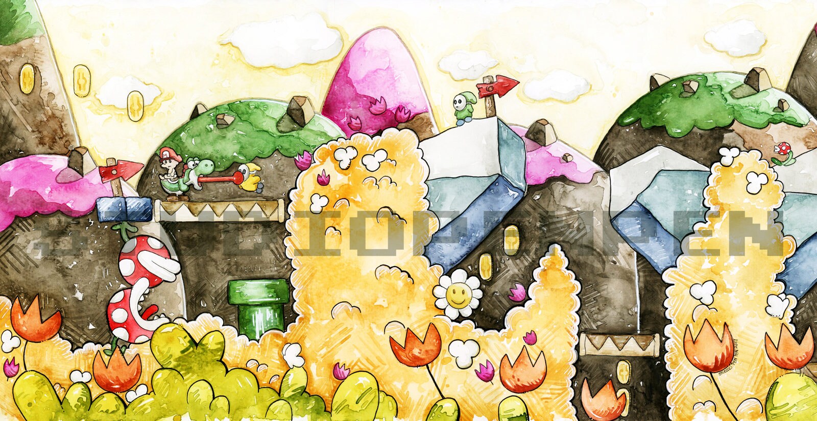 Make Eggs Limited Edition Archival Yoshi Watercolor Print - Etsy, image size:1600x826