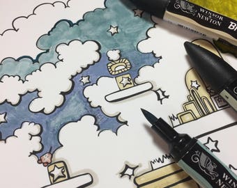 Kirby's Adventure - World 1 and Bonus Jump Game - Coloring Pages Digital Download