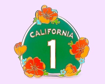 California Highway 1 Hard Enamel Pin / California Poppy Pin / California Souvenir Travel Gift