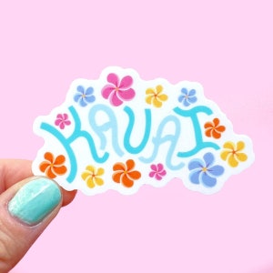 Kauai Hawaii Sticker / Plumeria Sticker / Hawaii Sticker / Tropical Travel Sticker / Colorful Boho Hawaii Sticker
