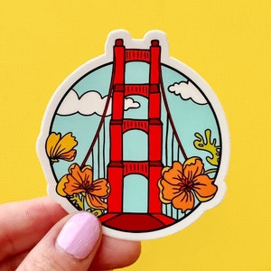 San Francisco Vinyl Sticker / SF California Sticker / Golden Gate Bridge / California Golden Poppy Sticker / SF Bay Area Travel Sticker
