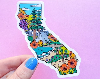 California State Landmark Sticker / California Poppy Sticker / California Souvenir / State Flower Sticker / Illustrated State Sticker