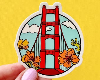 San Francisco Vinyl Sticker / SF California Sticker / Golden Gate Bridge / California Golden Poppy Sticker / SF Bay Area Travel Sticker