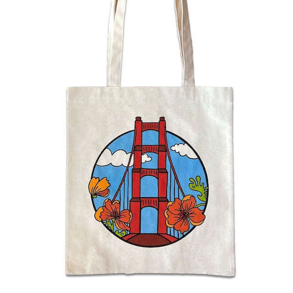 Golden Gate Bridge San Francisco California Poppy Cotton Canvas Tote Bag